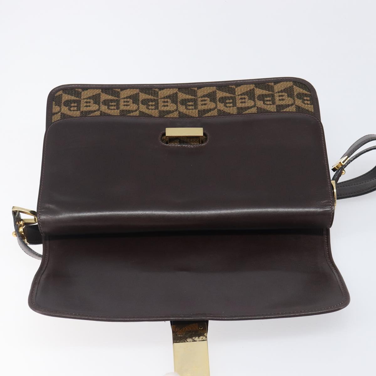 BALLY Shoulder Bag Canvas Gold Brown Auth 199922A