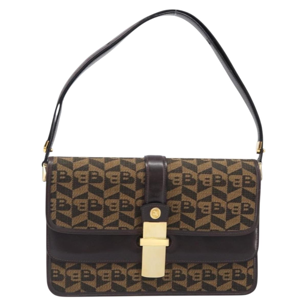 BALLY Shoulder Bag Canvas Gold Brown Auth 199922A