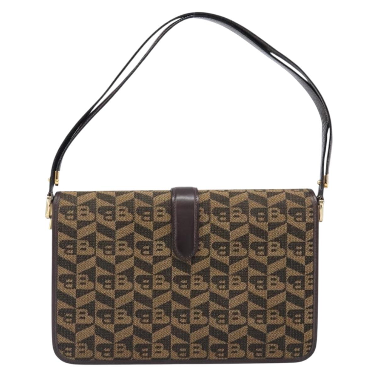 BALLY Shoulder Bag Canvas Gold Brown Auth 199922A