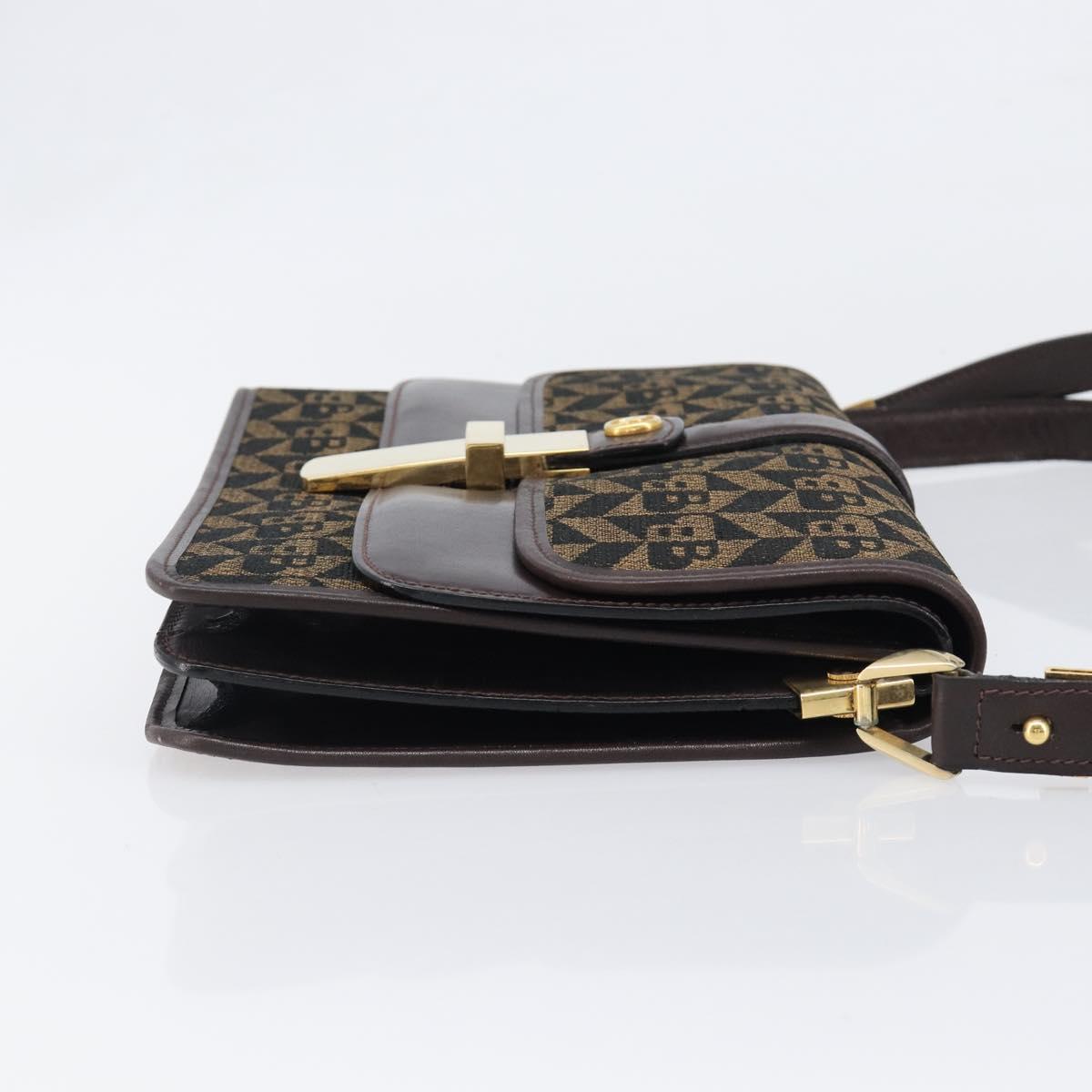 BALLY Shoulder Bag Canvas Gold Brown Auth 199922A