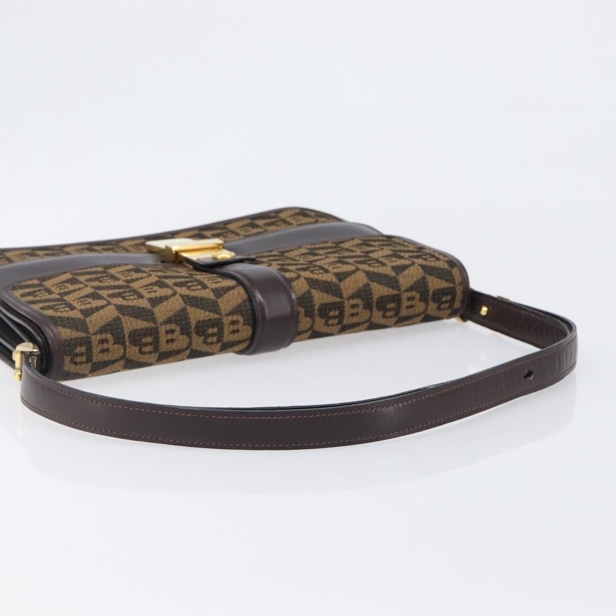 BALLY Shoulder Bag Canvas Gold Brown Auth 199922A