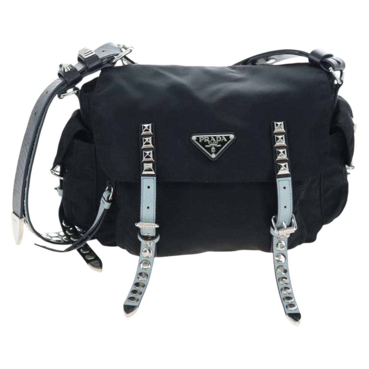PRADA Shoulder Bag Nylon Black Silver Auth 199923SAM