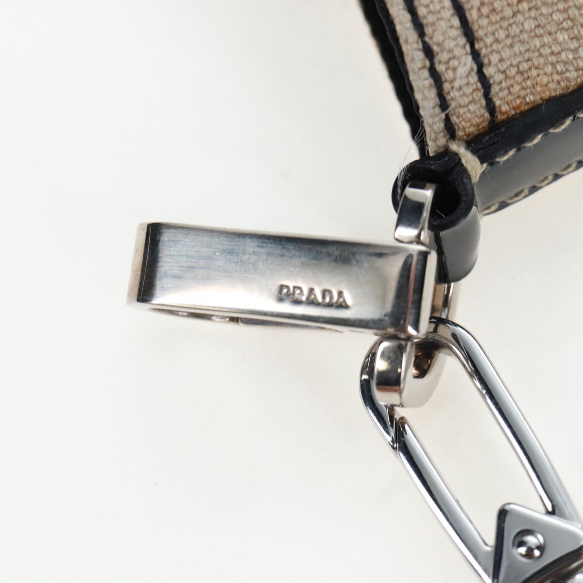 PRADA Shoulder Bag Canvas Beige Silver Auth 199929