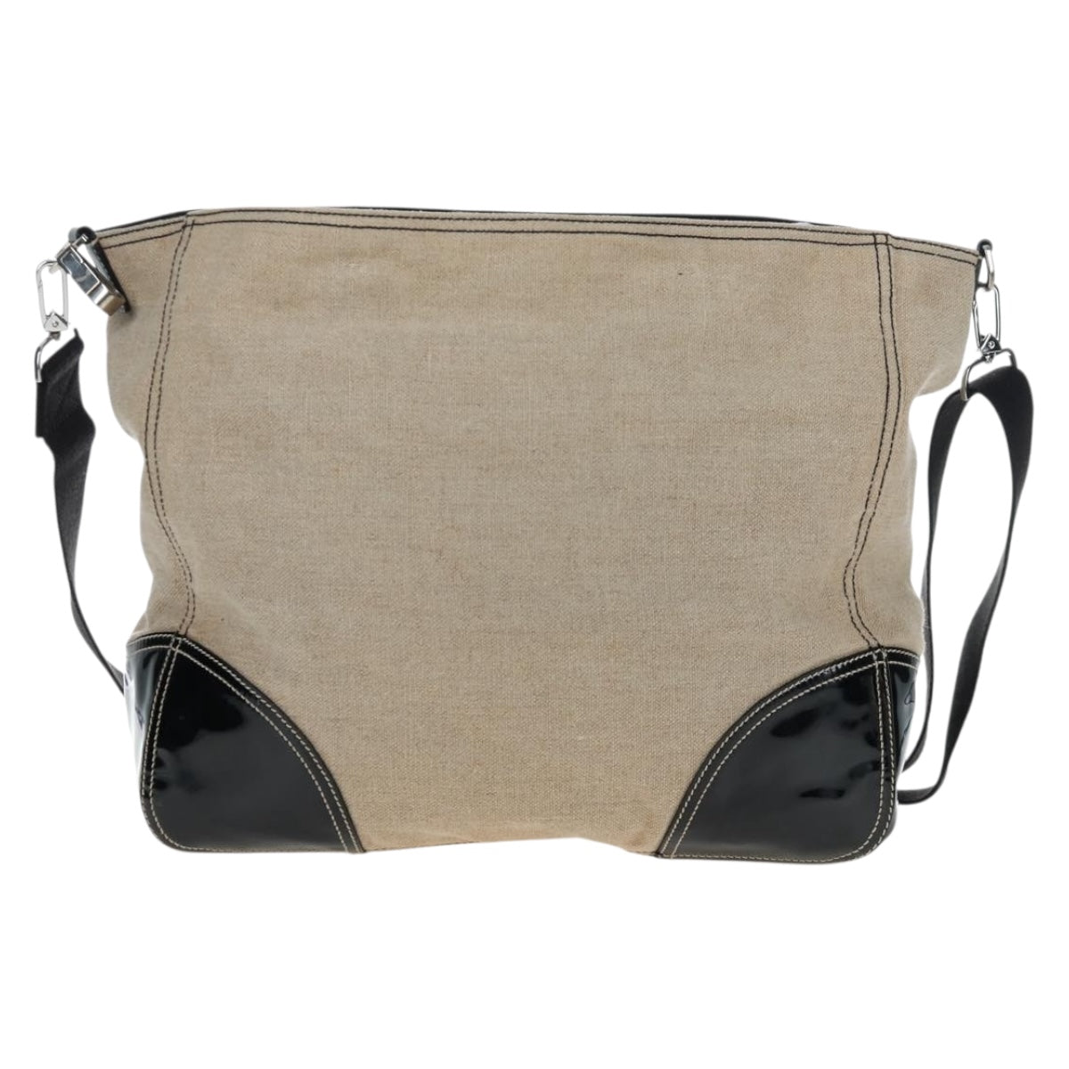 PRADA Shoulder Bag Canvas Beige Silver Auth 199929