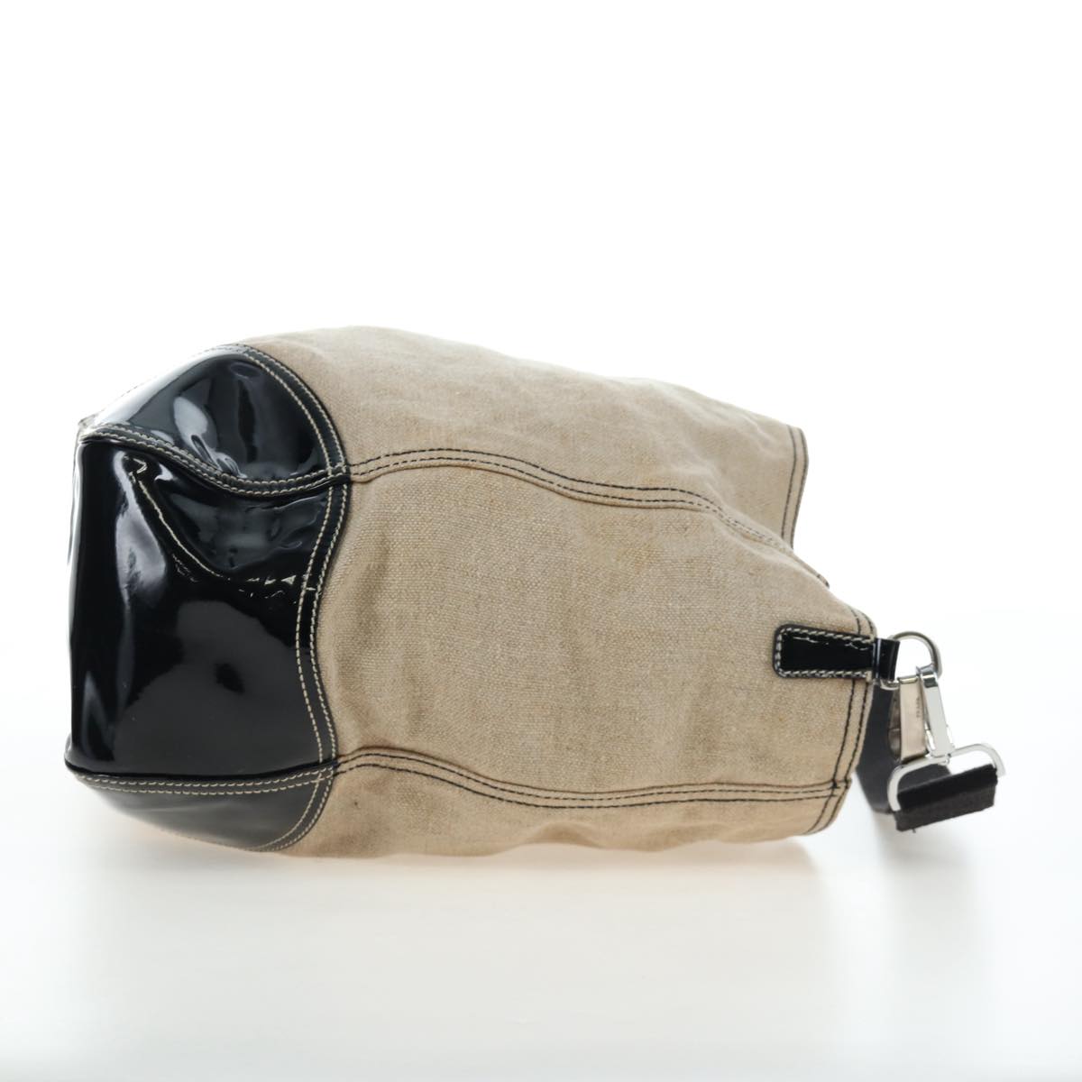 PRADA Shoulder Bag Canvas Beige Silver Auth 199929