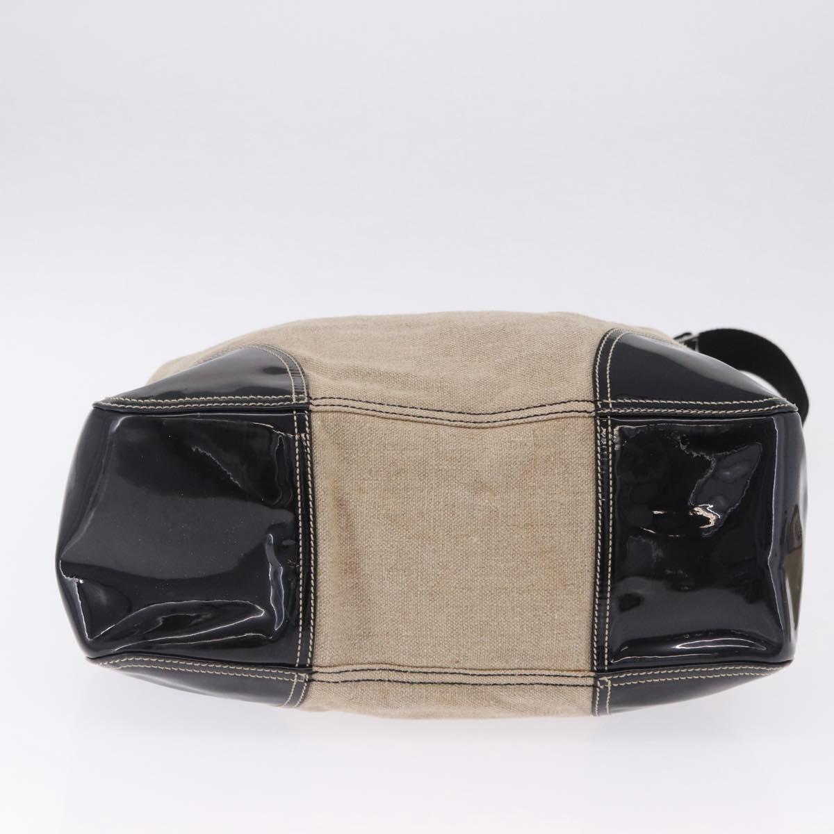 PRADA Shoulder Bag Canvas Beige Silver Auth 199929