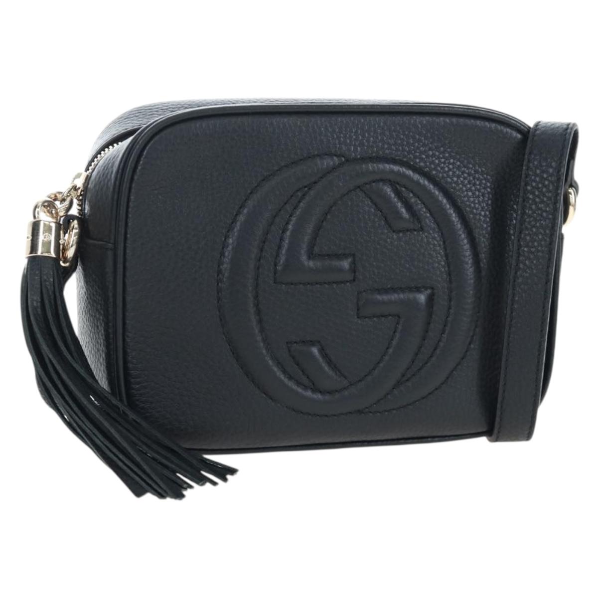 GUCCI Soho Shoulder Bag Leather Black Gold 308364 Auth 199930SAV