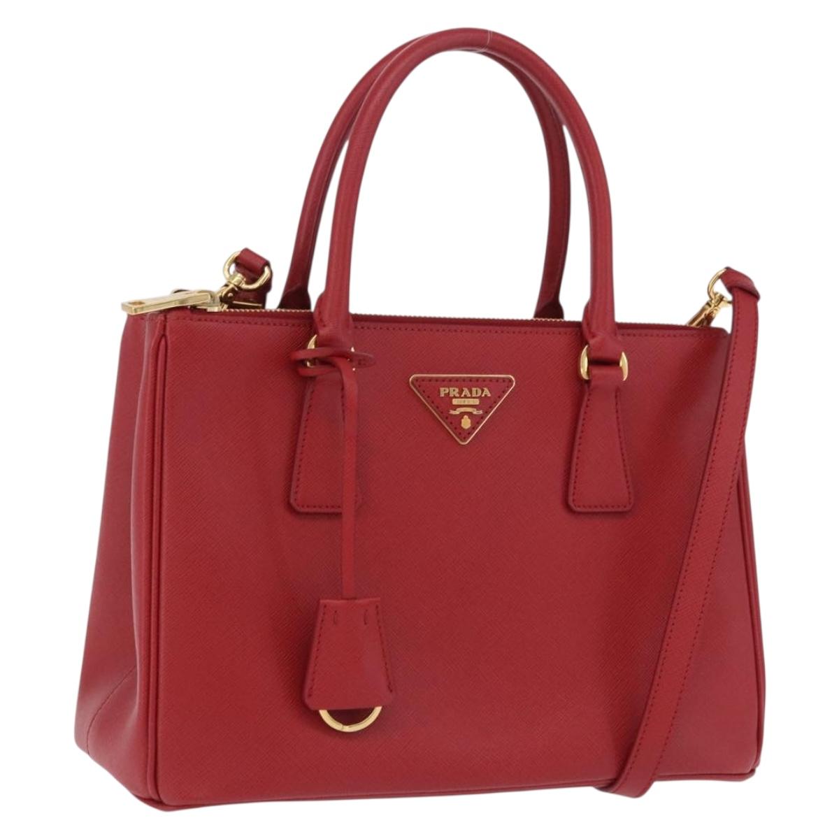 PRADA Galleria Hand Bag Saffiano leather 2way Red Gold Auth 199932V