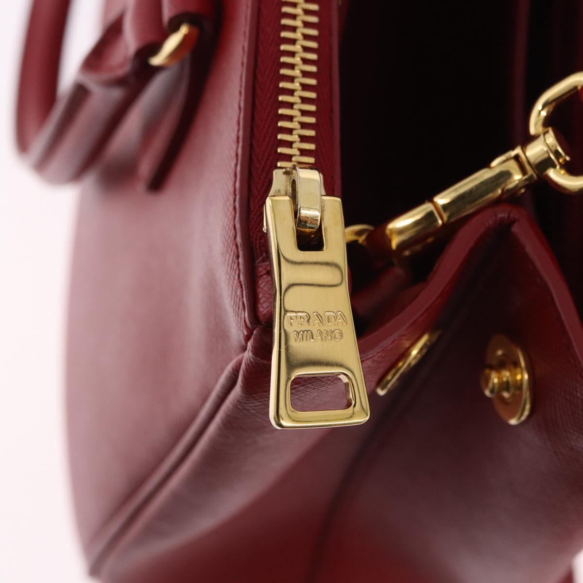 PRADA Galleria Hand Bag Saffiano leather 2way Red Gold Auth 199932V