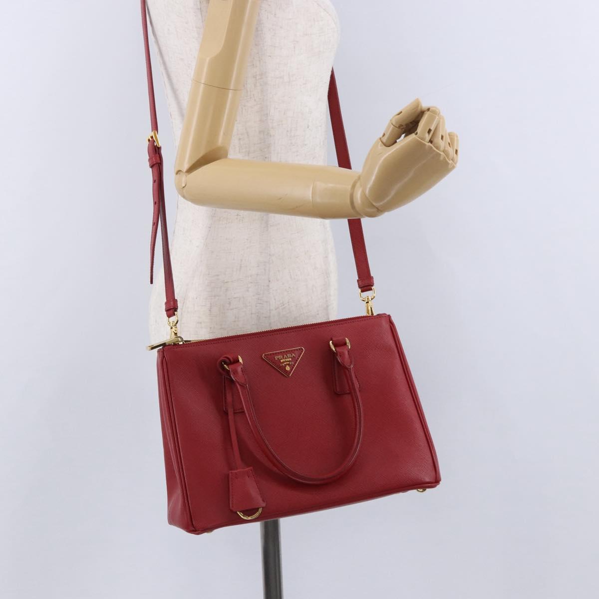 PRADA Galleria Hand Bag Saffiano leather 2way Red Gold Auth 199932V
