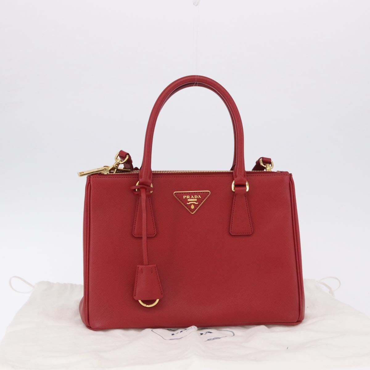 PRADA Galleria Hand Bag Saffiano leather 2way Red Gold Auth 199932V