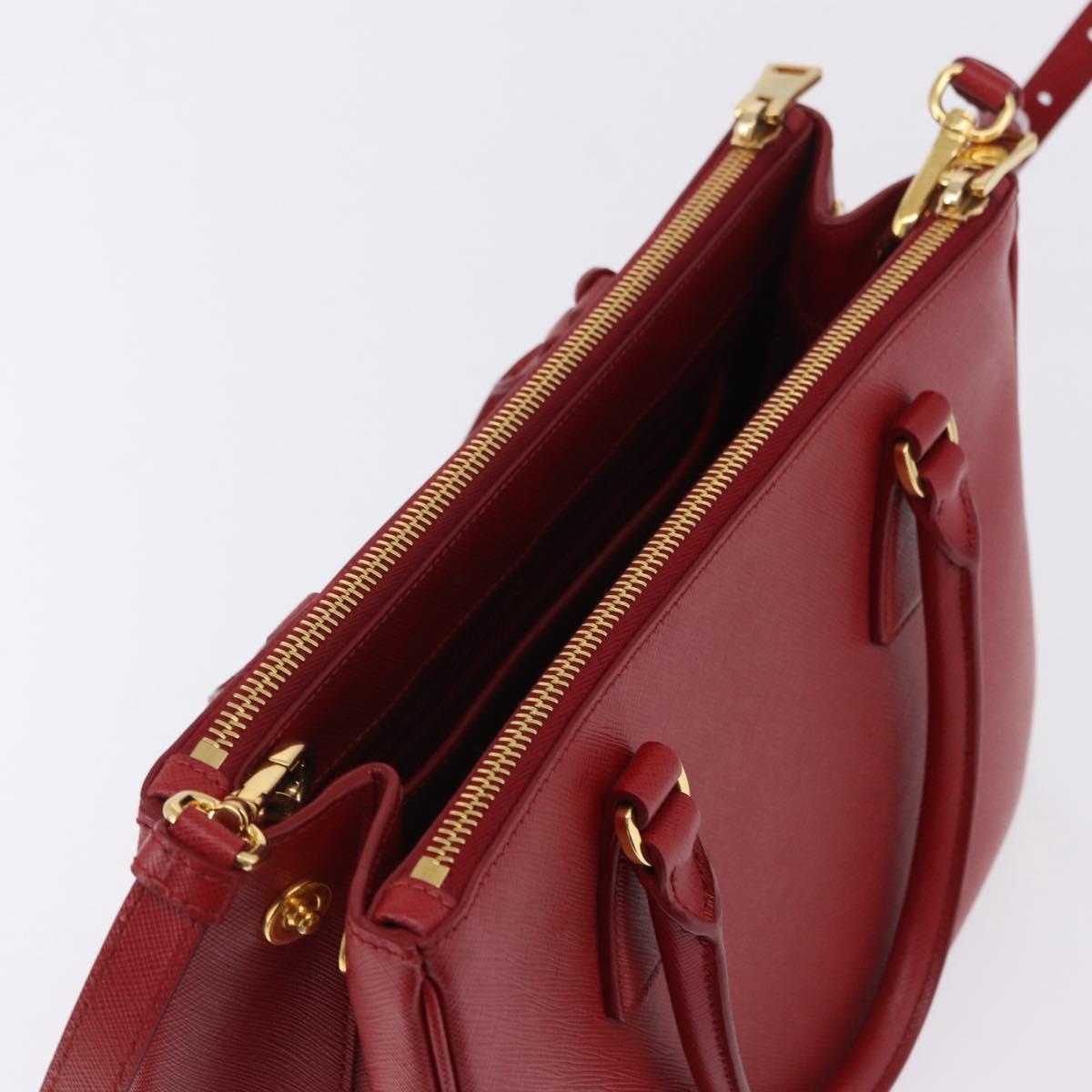 PRADA Galleria Hand Bag Saffiano leather 2way Red Gold Auth 199932V