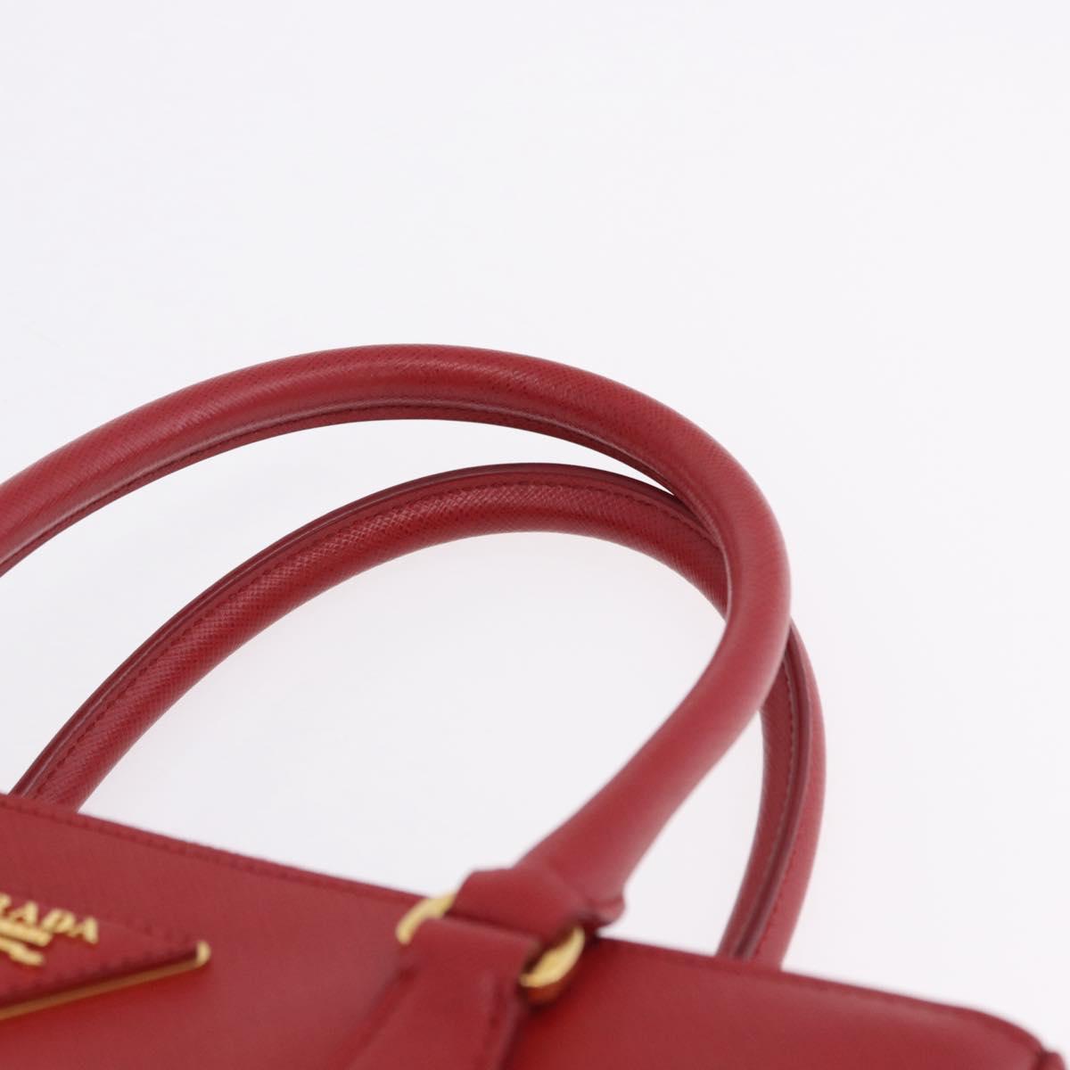 PRADA Galleria Hand Bag Saffiano leather 2way Red Gold Auth 199932V