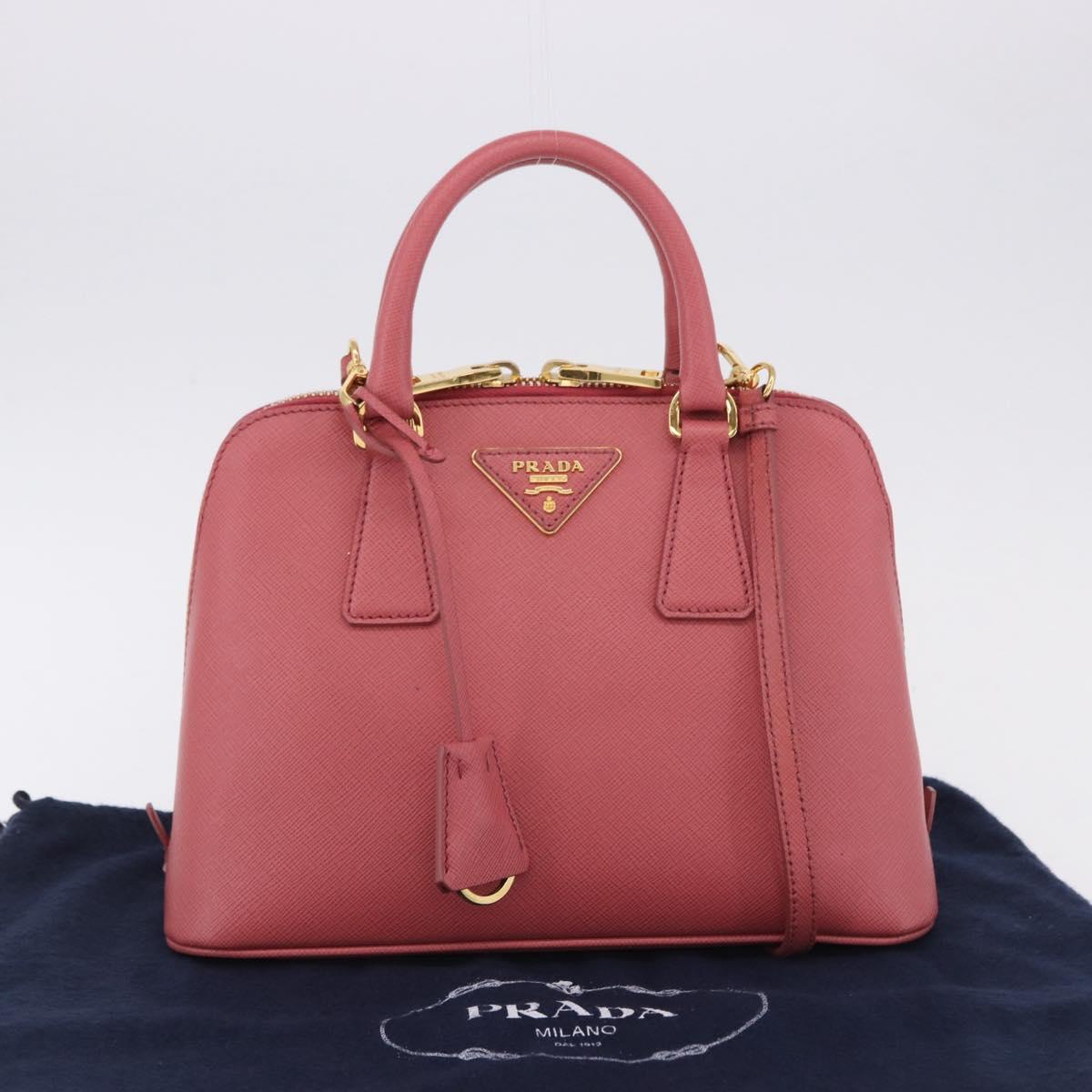PRADA Galleria Hand Bag Saffiano 2way Pink Gold Auth 199933V
