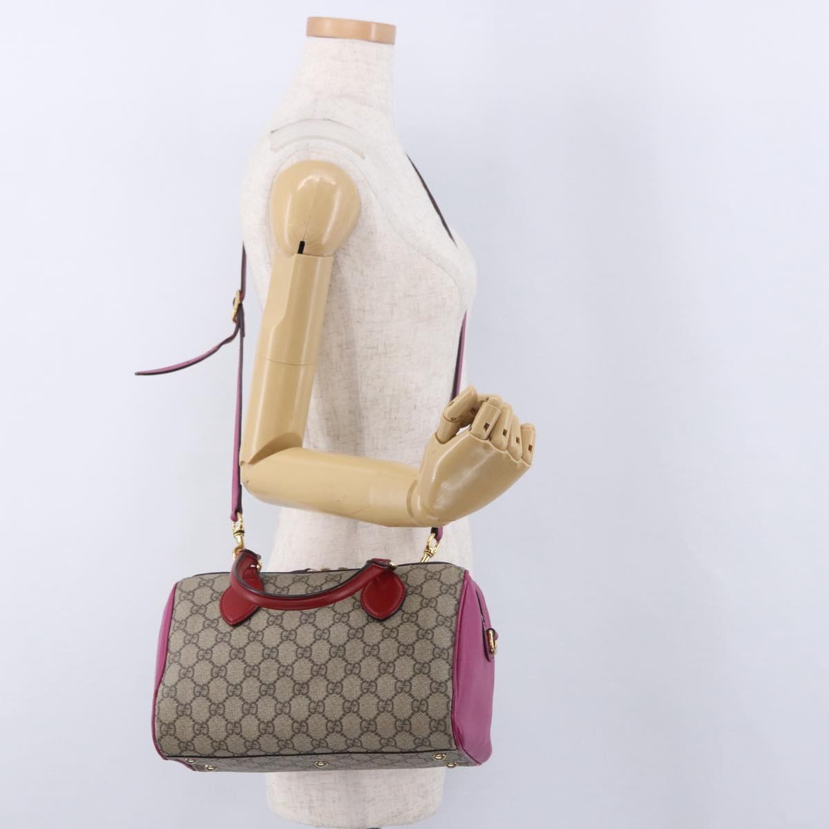 GUCCI GG Supreme Hand Bag PVC 2way Beige Gold 409529 Auth 199935A