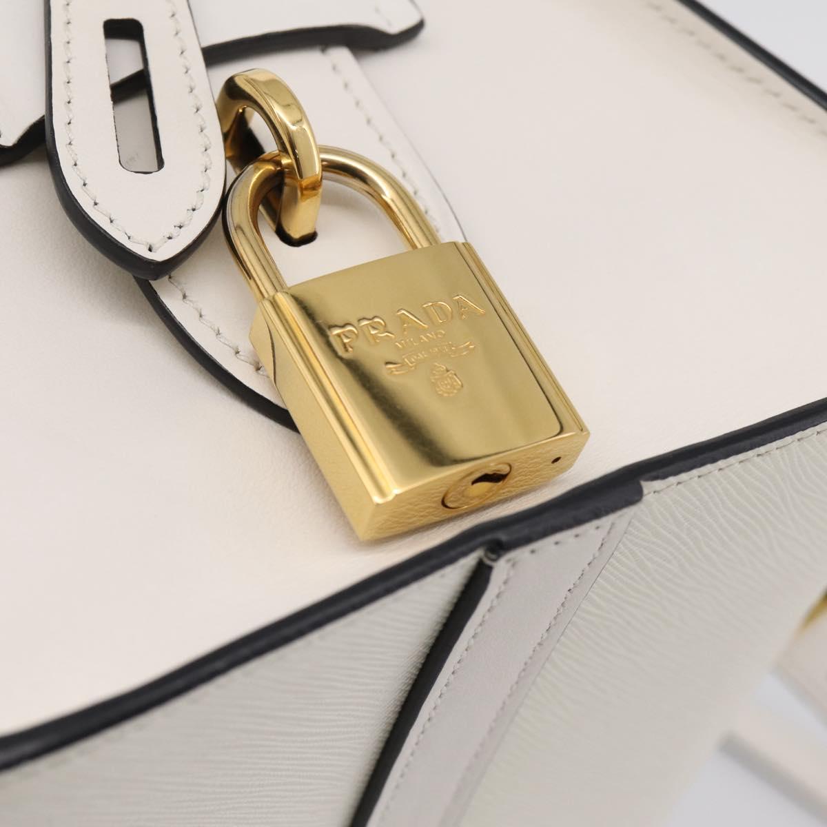 PRADA Galleria Esplanade Hand Bag Saffiano 2way White Gold Auth 199939M