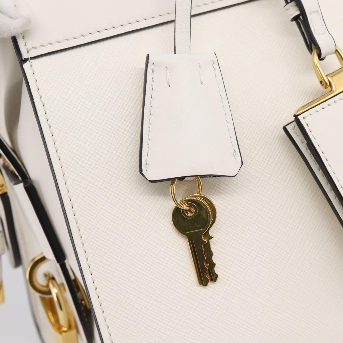 PRADA Galleria Esplanade Hand Bag Saffiano 2way White Gold Auth 199939M