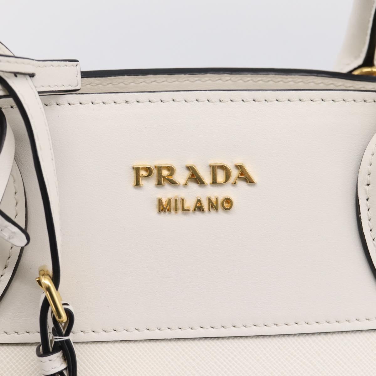 PRADA Galleria Esplanade Hand Bag Saffiano 2way White Gold Auth 199939M