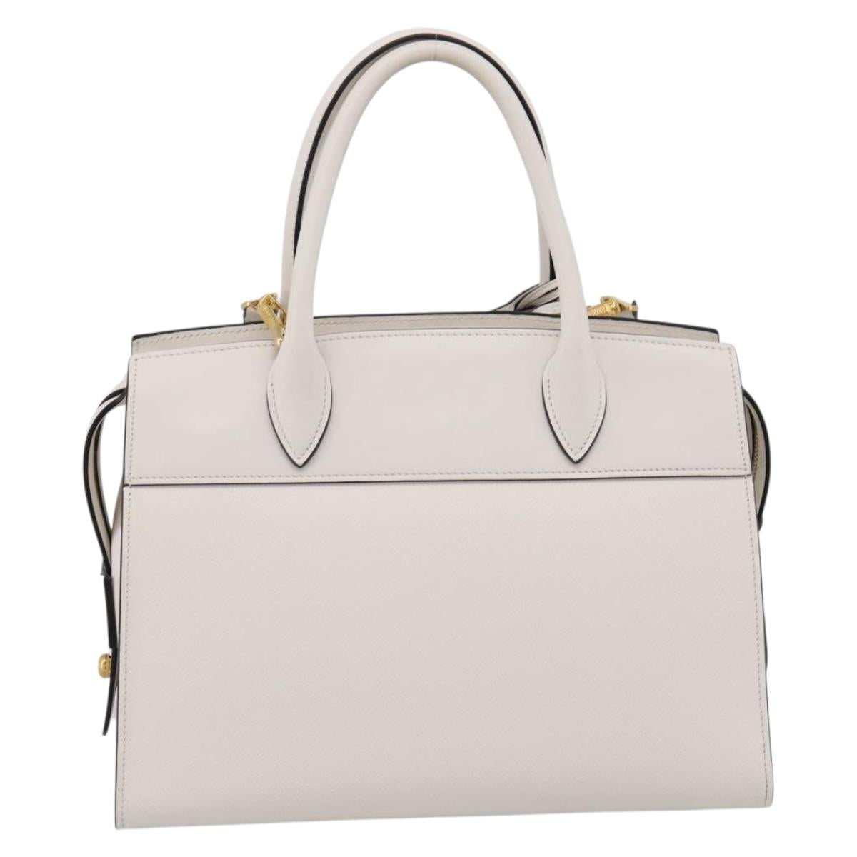 PRADA Galleria Esplanade Hand Bag Saffiano 2way White Gold Auth 199939M