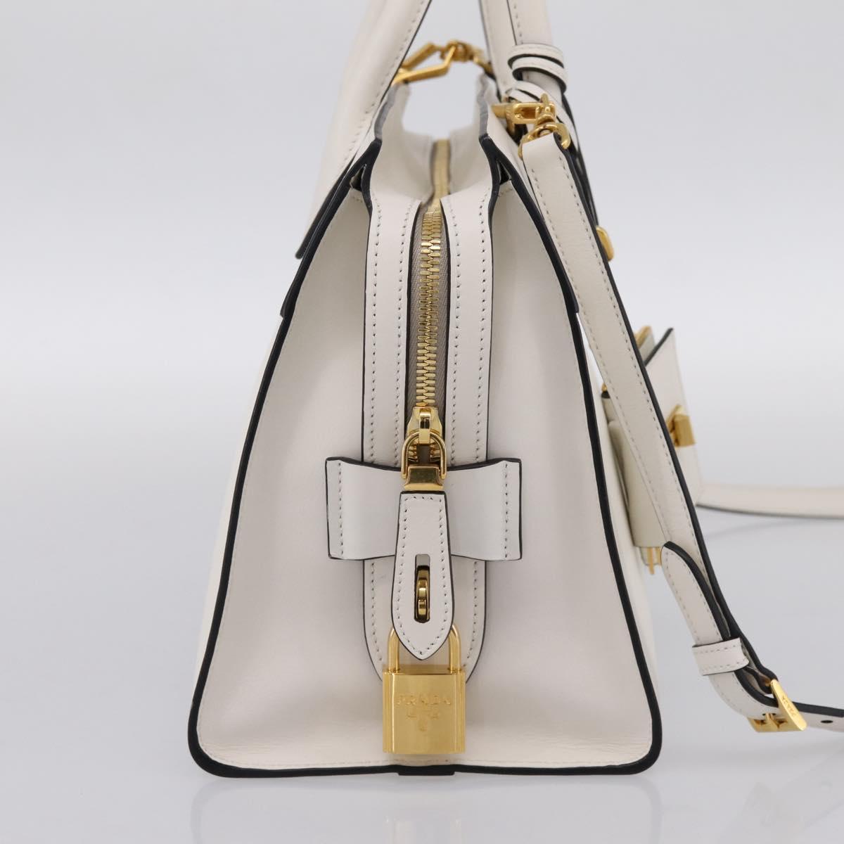 PRADA Galleria Esplanade Hand Bag Saffiano 2way White Gold Auth 199939M