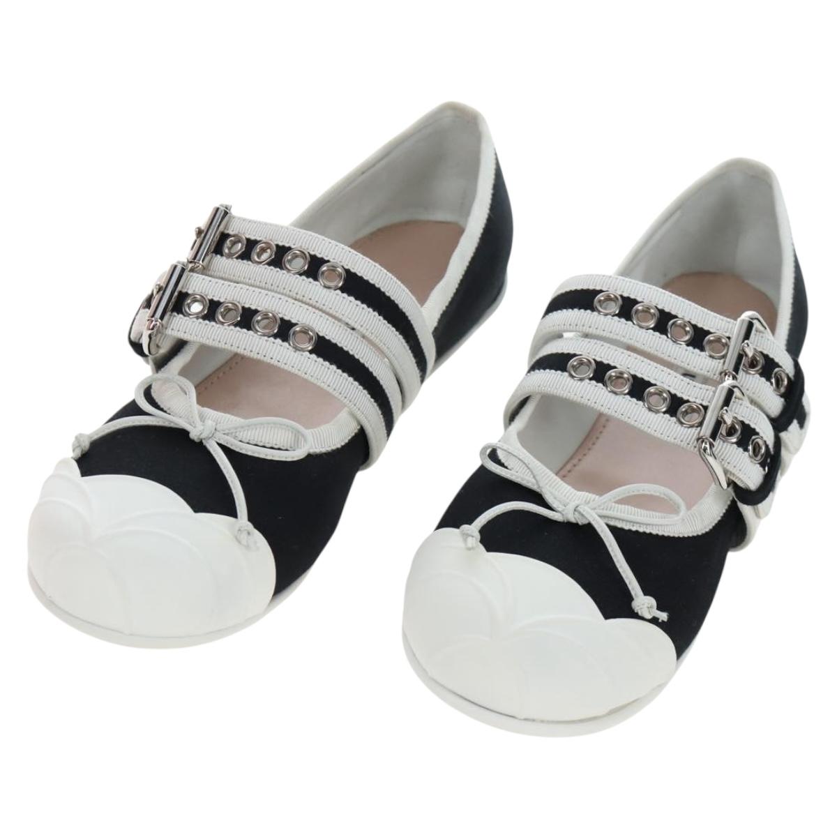 Miu Miu Ballet Shoes Canvas 36.5 Black White Auth 199940M