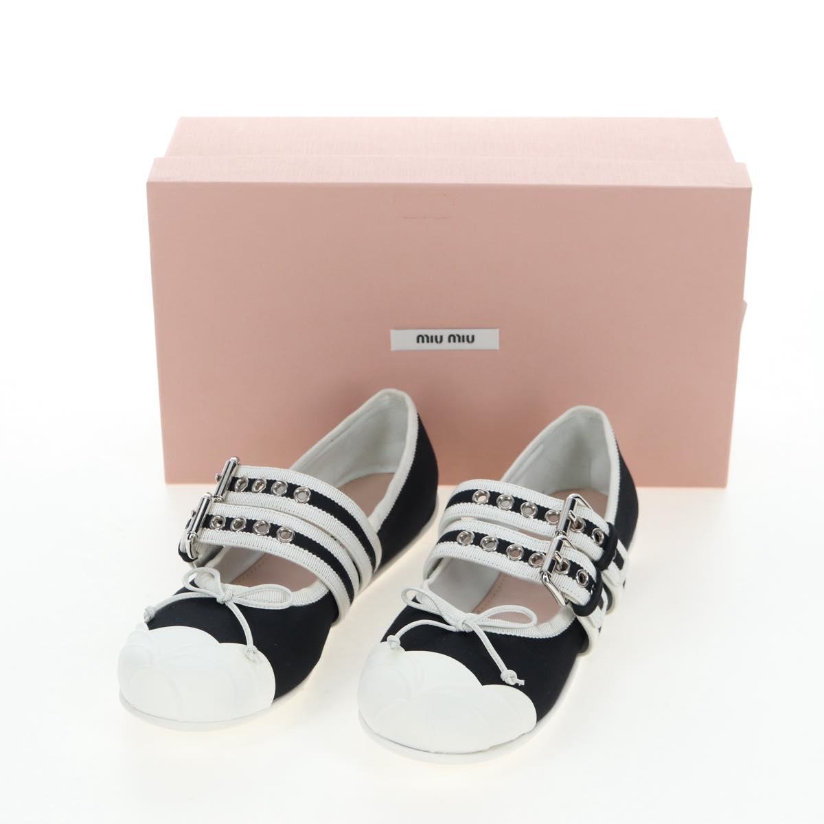 Miu Miu Ballet Shoes Canvas 36.5 Black White Auth 199940M