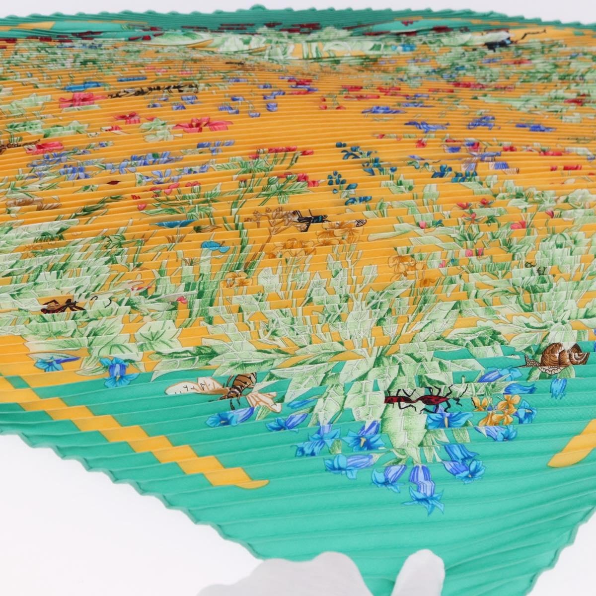 HERMES Pleated Carre 90 Scarf ""LA PRAiRiE"" Silk Green Auth 199941