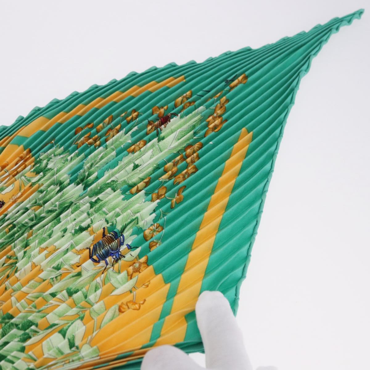 HERMES Pleated Carre 90 Scarf ""LA PRAiRiE"" Silk Green Auth 199941