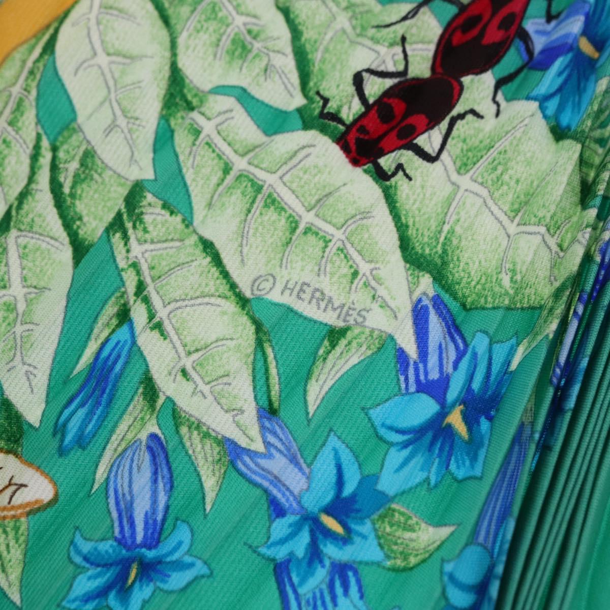 HERMES Pleated Carre 90 Scarf ""LA PRAiRiE"" Silk Green Auth 199941