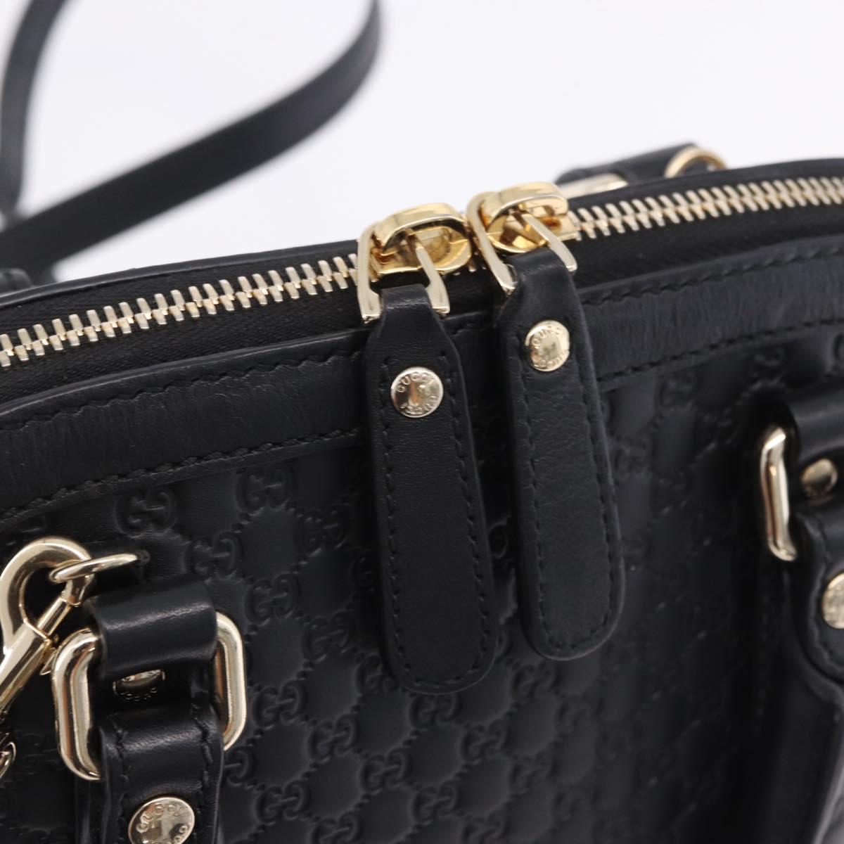 GUCCI Micro GG Canvas Guccissima Bag Leather 2way Black Gold 449654 Auth 199947V