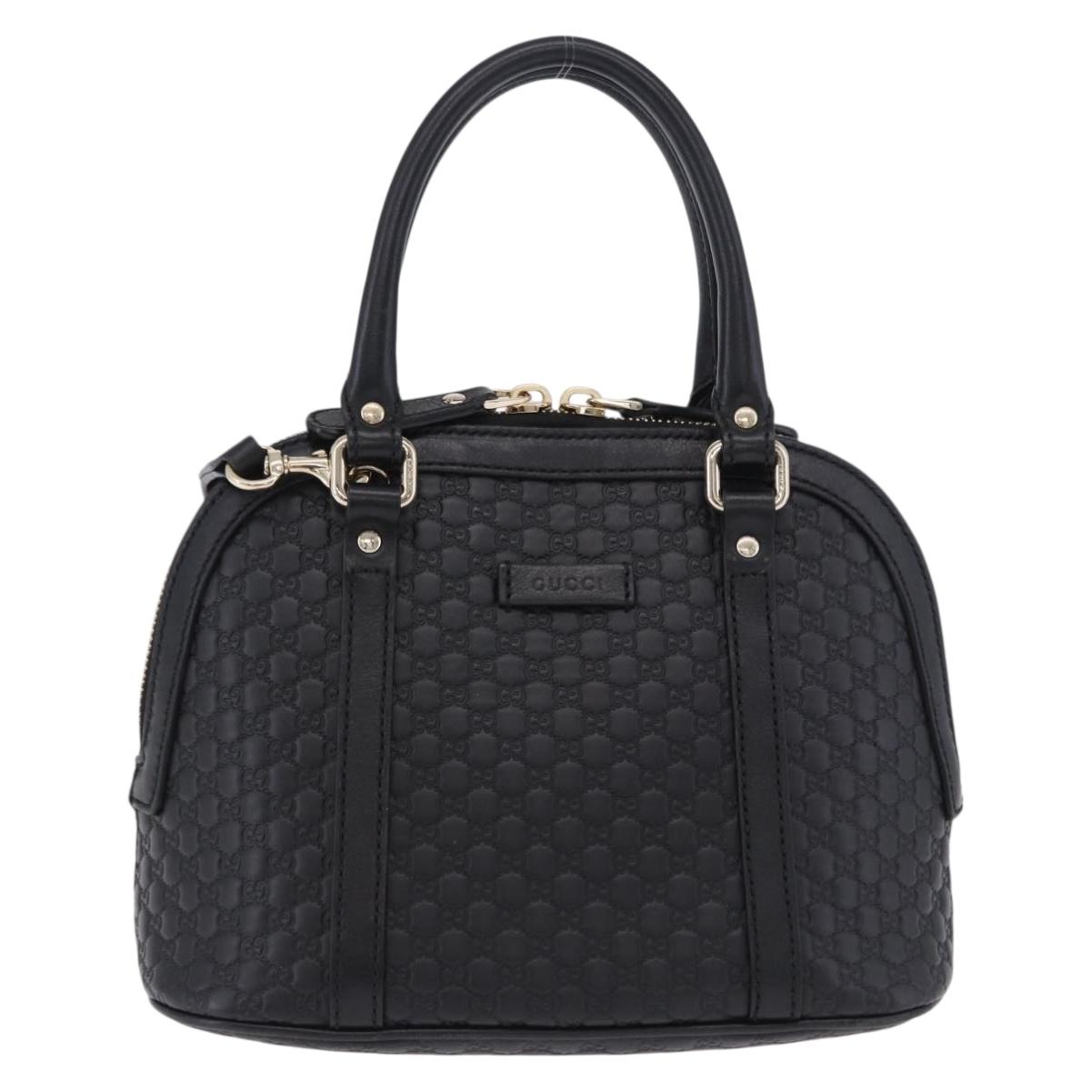 GUCCI Micro GG Canvas Guccissima Bag Leather 2way Black Gold 449654 Auth 199947V