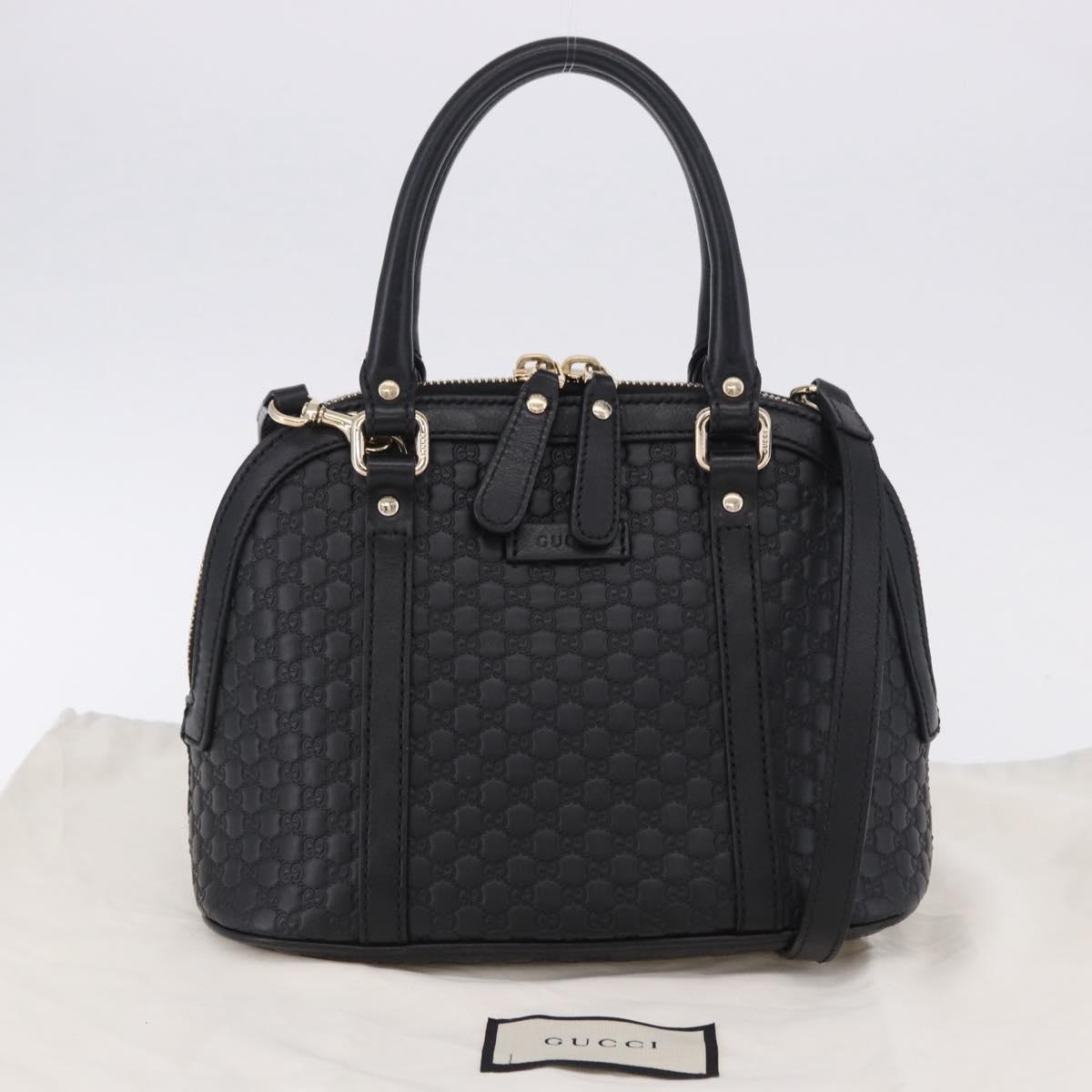 GUCCI Micro GG Canvas Guccissima Bag Leather 2way Black Gold 449654 Auth 199947V