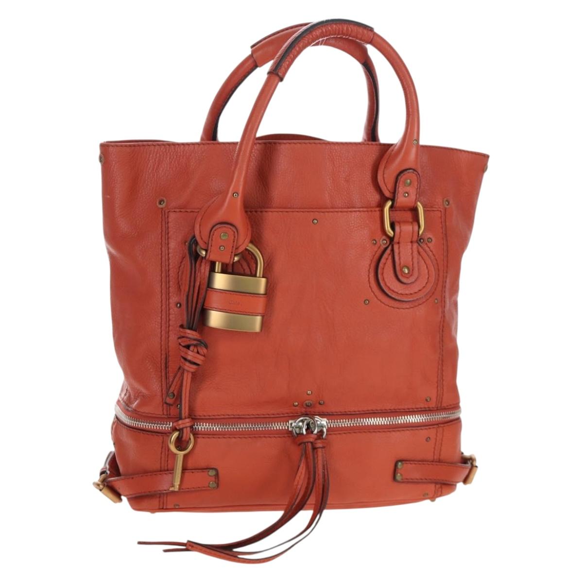 Chloe Paddington Tote Bag Leather Orange Gold Silver Auth 199949V
