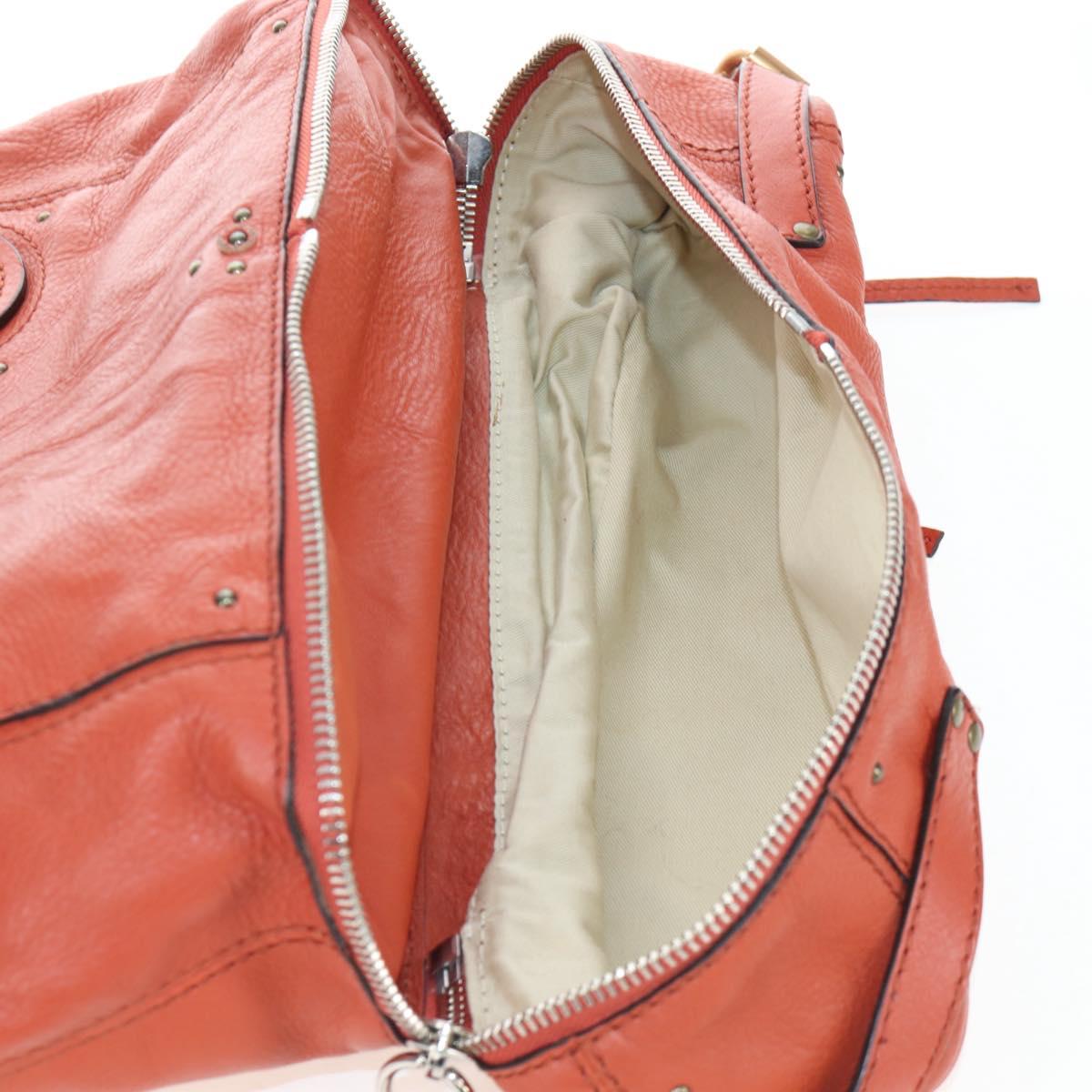 Chloe Paddington Tote Bag Leather Orange Gold Silver Auth 199949V