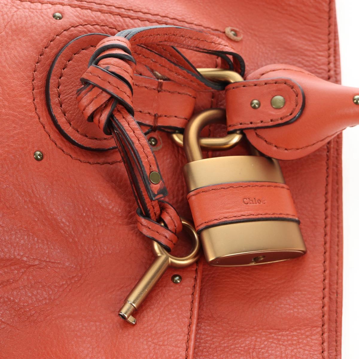 Chloe Paddington Tote Bag Leather Orange Gold Silver Auth 199949V