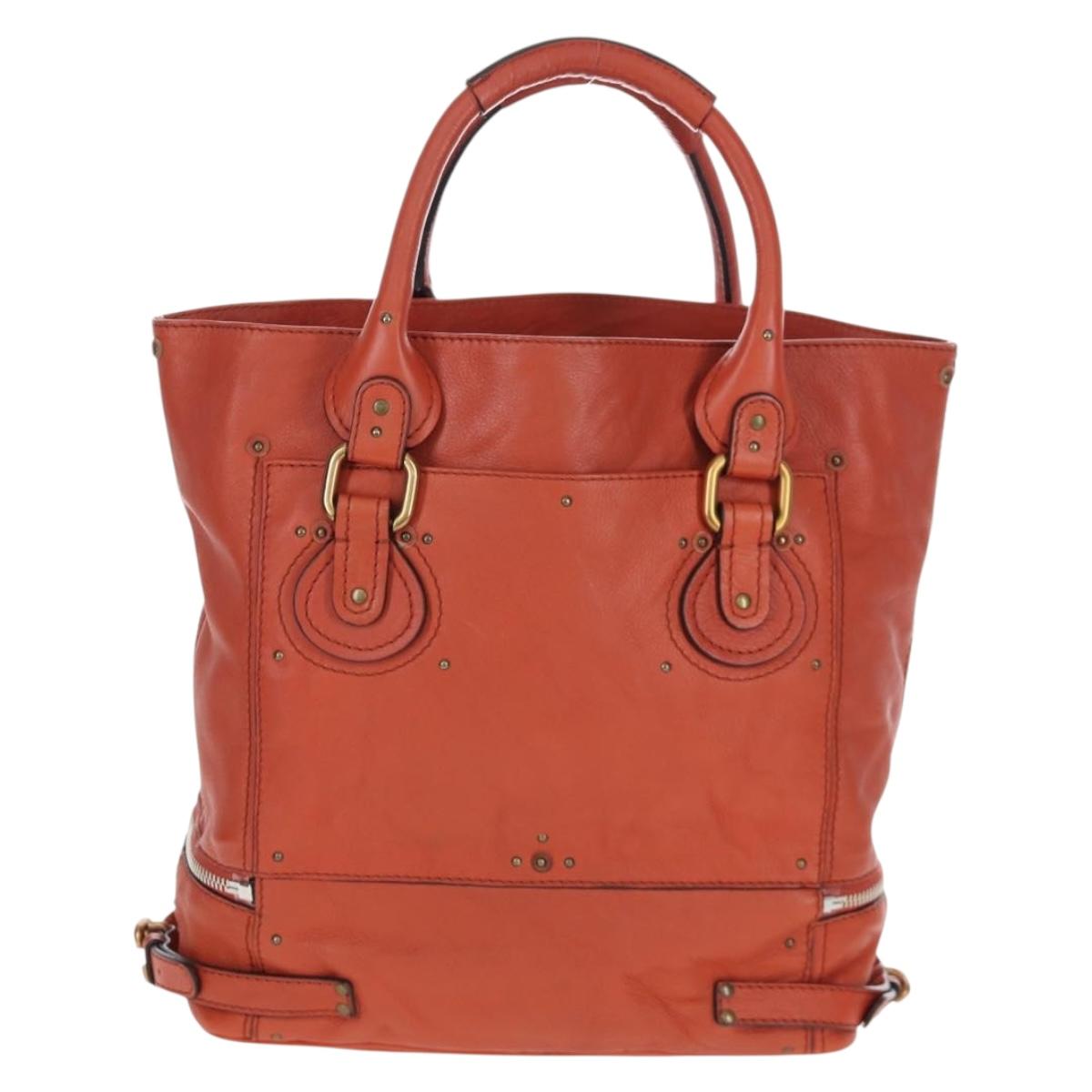 Chloe Paddington Tote Bag Leather Orange Gold Silver Auth 199949V