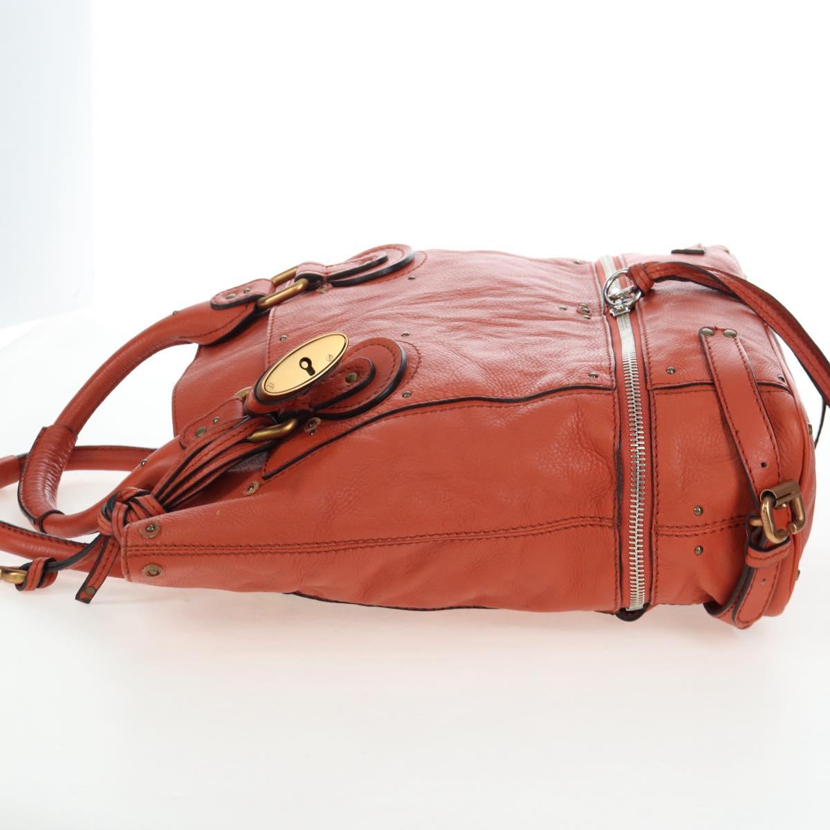 Chloe Paddington Tote Bag Leather Orange Gold Silver Auth 199949V