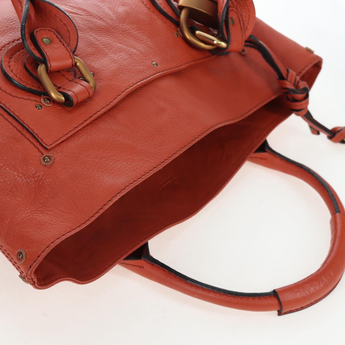 Chloe Paddington Tote Bag Leather Orange Gold Silver Auth 199949V