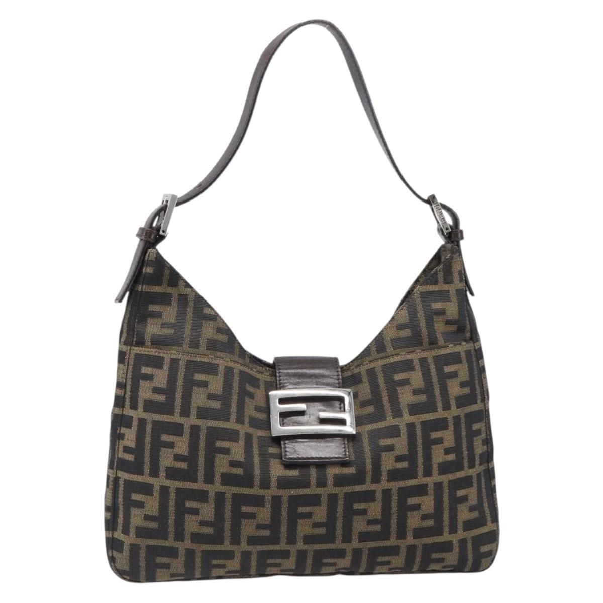 FENDI Zucca Canvas Mamma Baguette Shoulder Bag Black Brown Auth 199953A