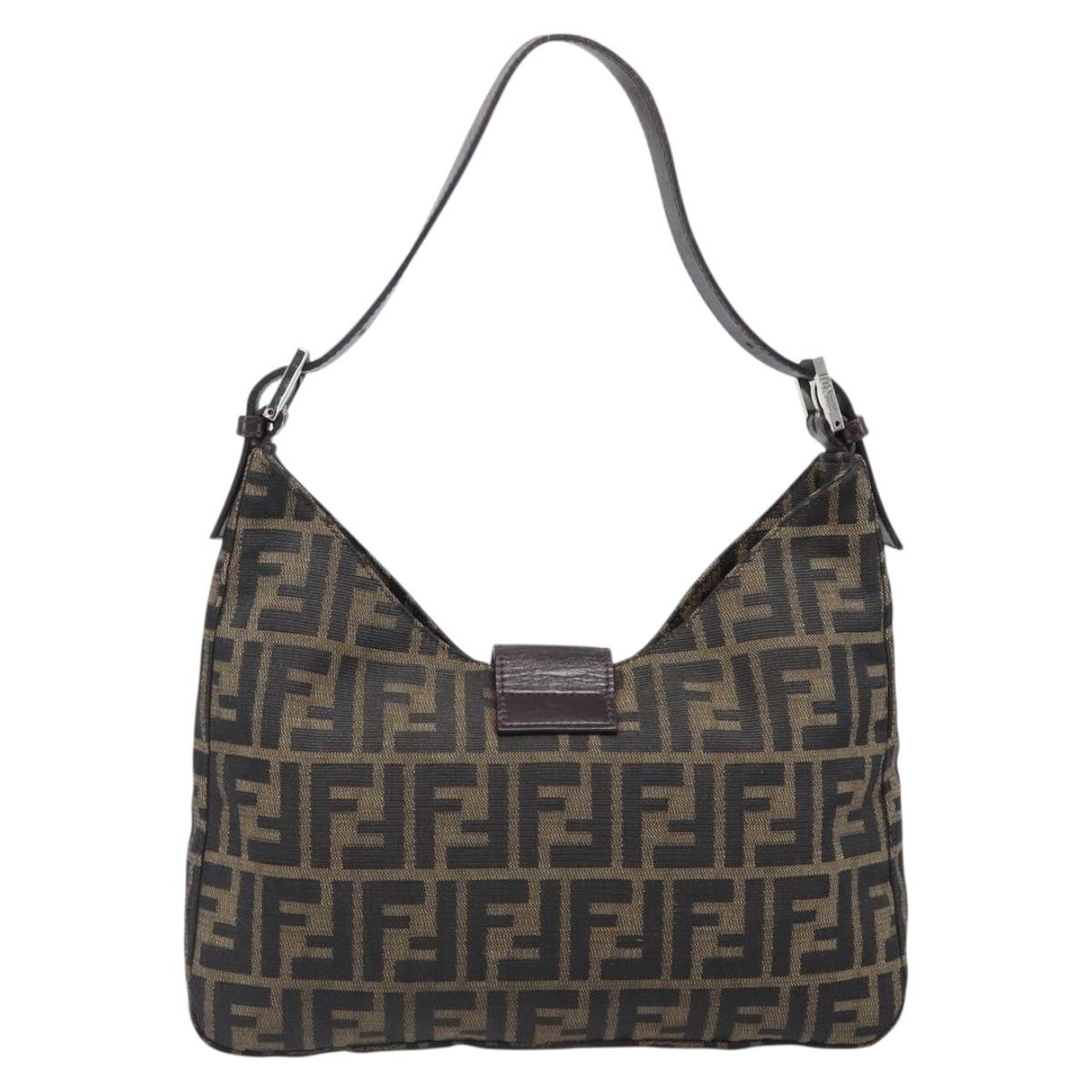 FENDI Zucca Canvas Mamma Baguette Shoulder Bag Black Brown Auth 199953A