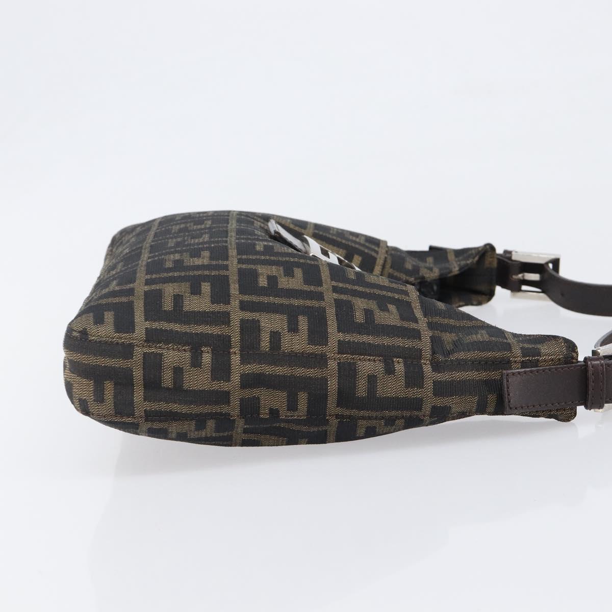 FENDI Zucca Canvas Mamma Baguette Shoulder Bag Black Brown Auth 199953A