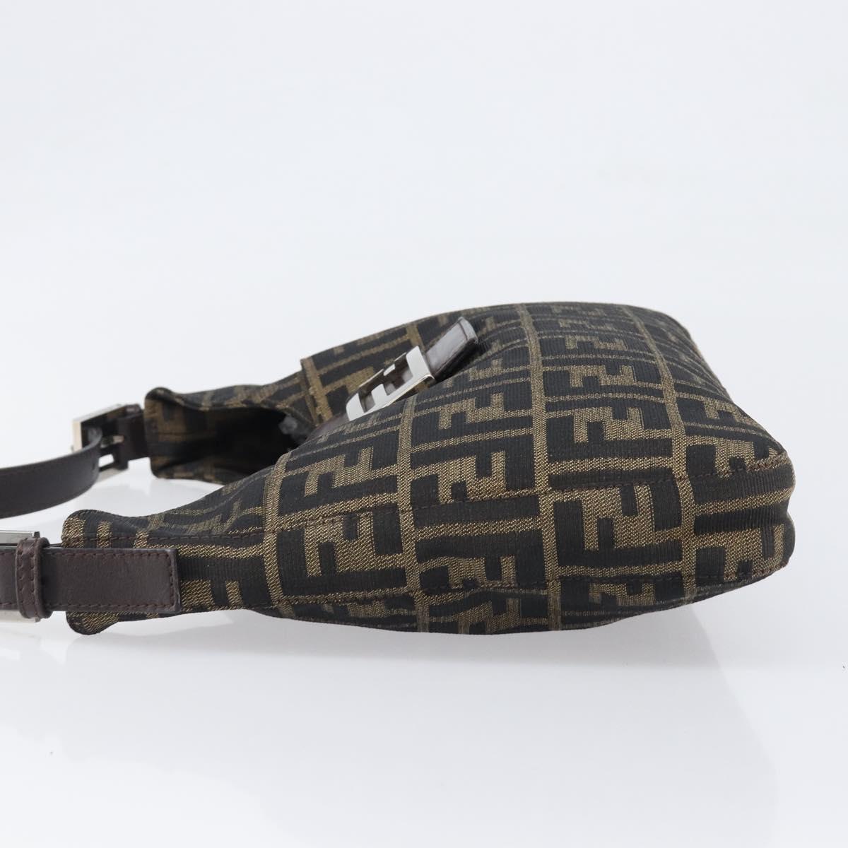 FENDI Zucca Canvas Mamma Baguette Shoulder Bag Black Brown Auth 199953A