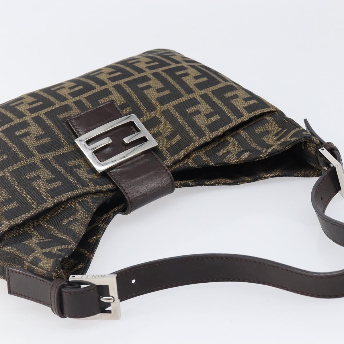 FENDI Zucca Canvas Mamma Baguette Shoulder Bag Black Brown Auth 199953A