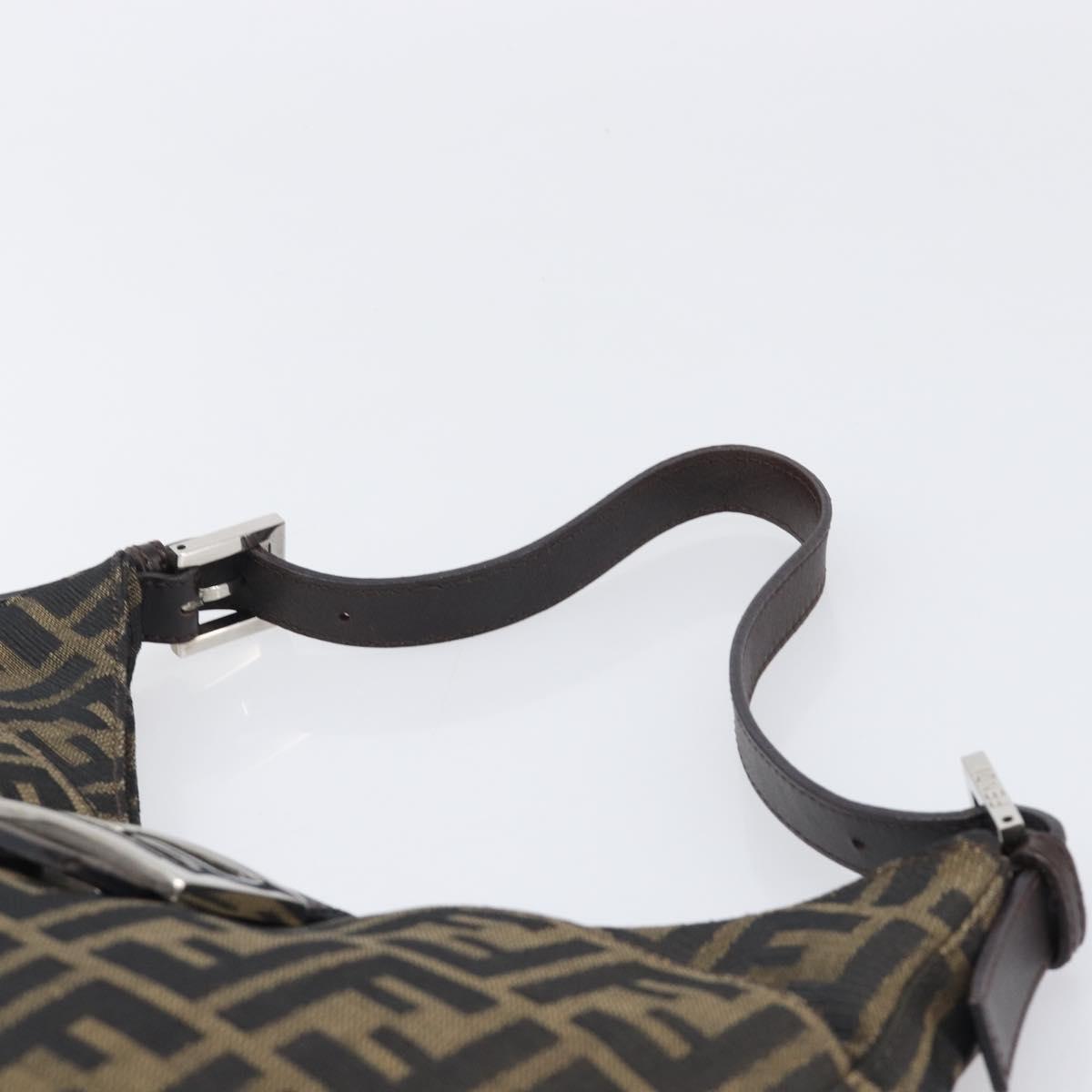 FENDI Zucca Canvas Mamma Baguette Shoulder Bag Black Brown Auth 199953A