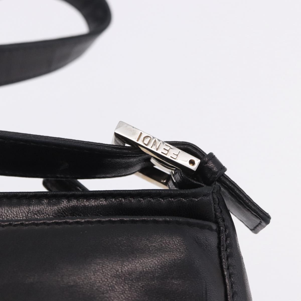 FENDI Mamma Baguette Shoulder Bag Leather Black Silver Auth 199954A