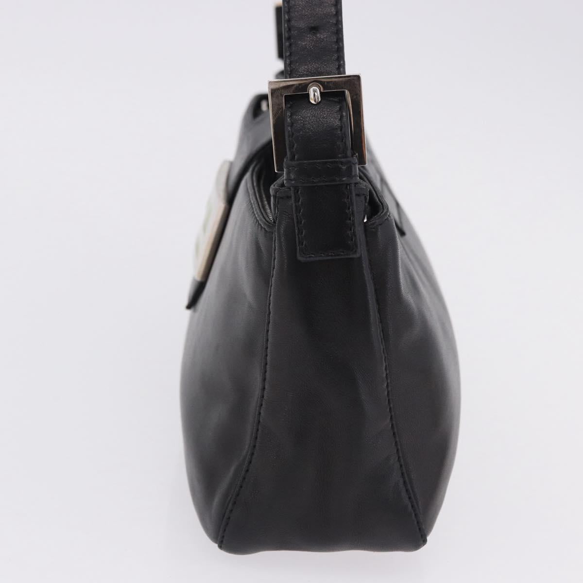 FENDI Mamma Baguette Shoulder Bag Leather Black Silver Auth 199954A