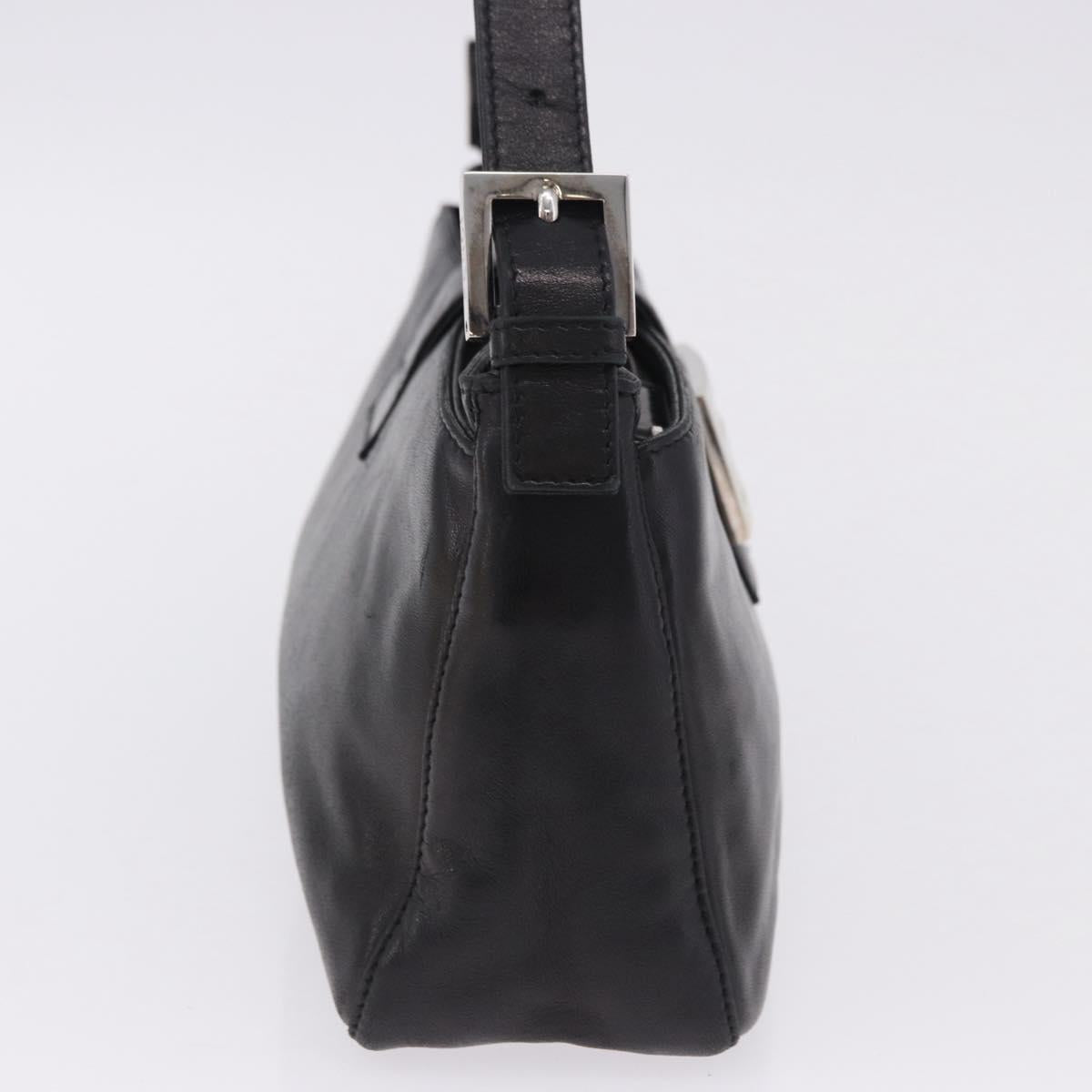 FENDI Mamma Baguette Shoulder Bag Leather Black Silver Auth 199954A