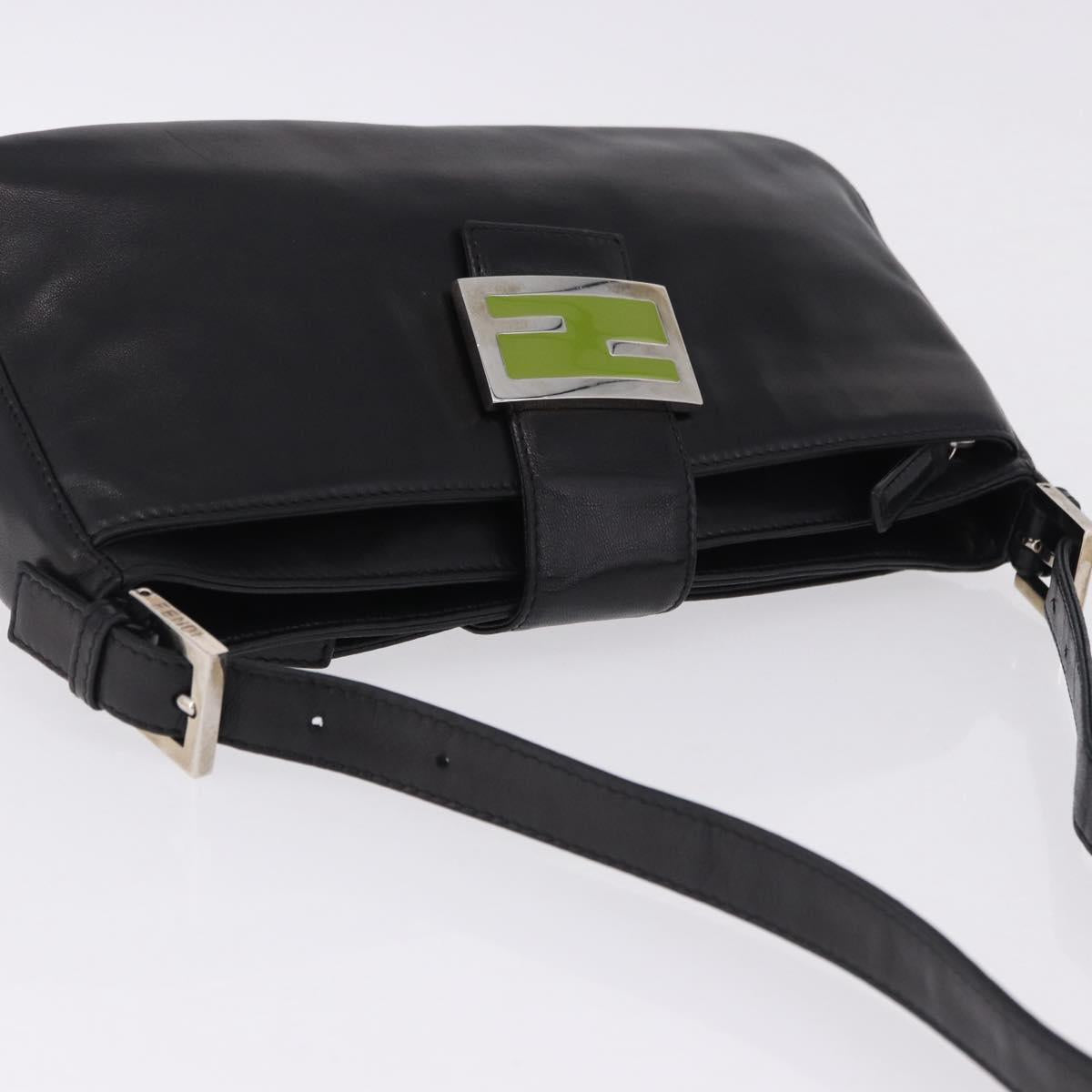 FENDI Mamma Baguette Shoulder Bag Leather Black Silver Auth 199954A