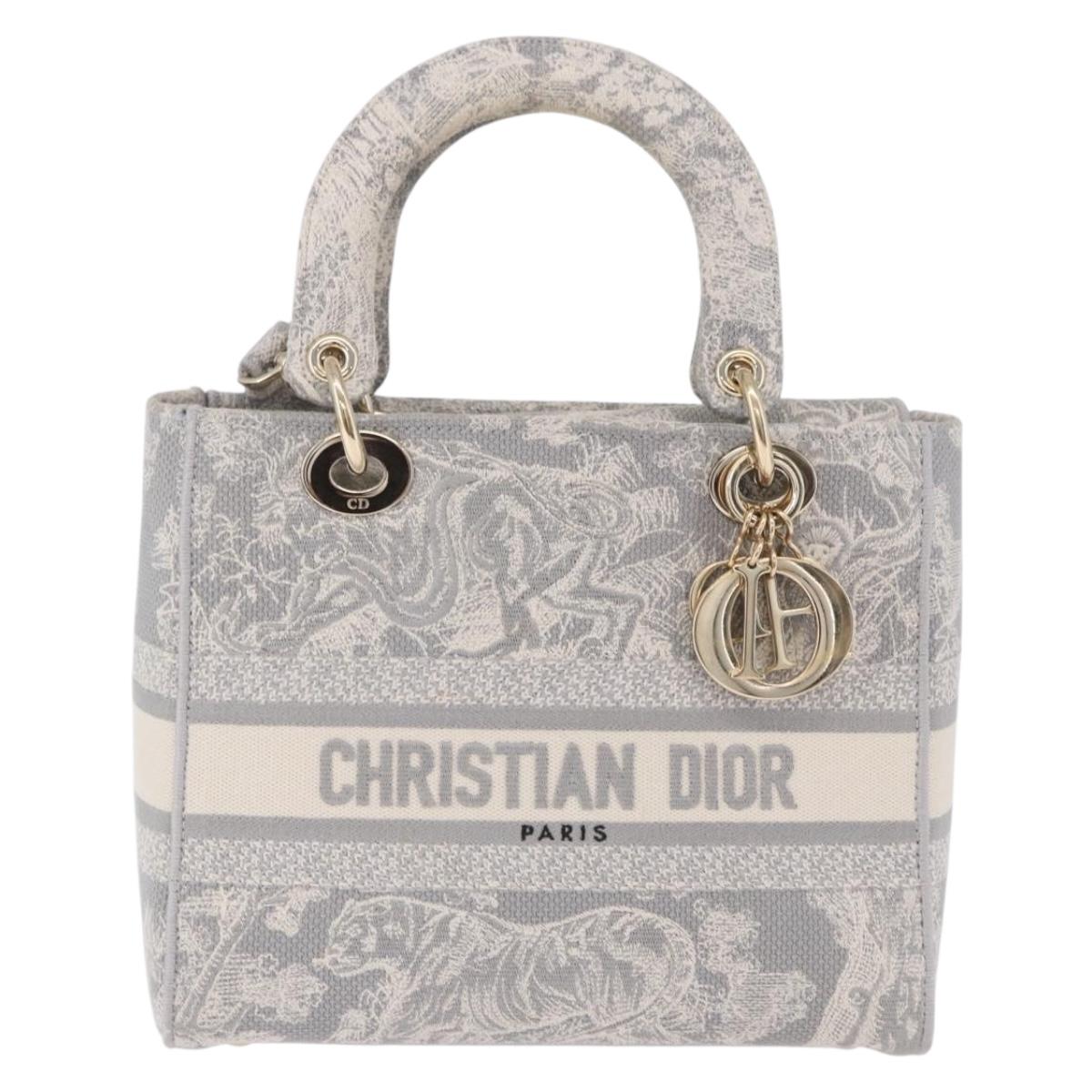Christian Dior Lady Delight Hand Bag Canvas 2way Gray Gold Auth 199963SAM