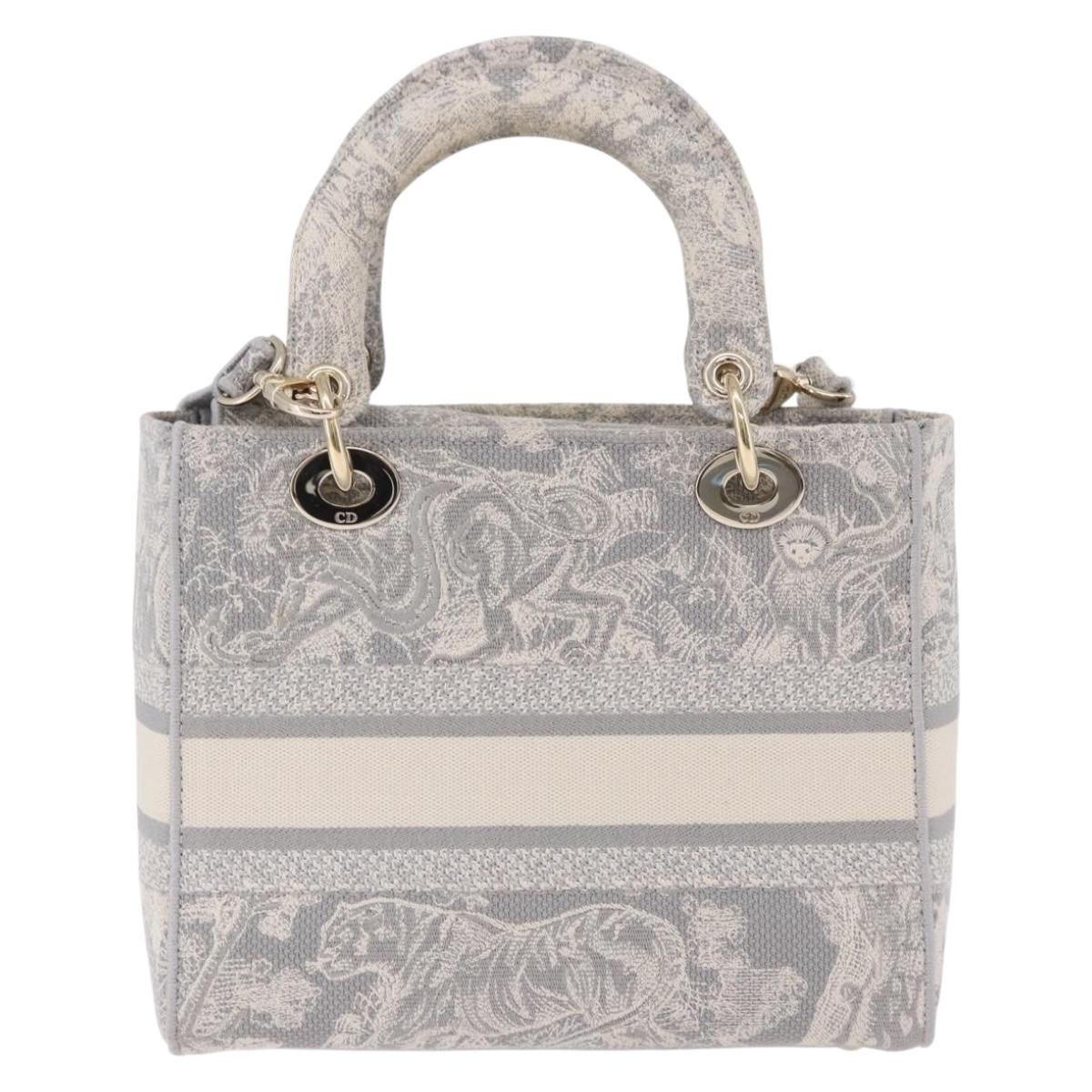 Christian Dior Lady Delight Hand Bag Canvas 2way Gray Gold Auth 199963SAM